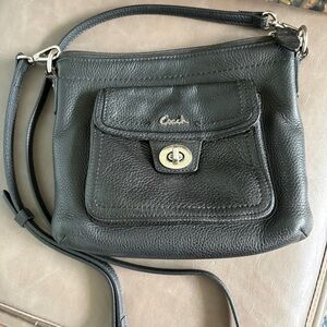 Coach Penelope Turnlock Black Pebble Leather Crossbody Bag Silver Tone Hardware